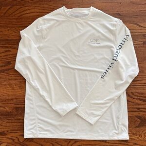 Vineyard Vines YOUTH Rash Guard White Long Sleeve with Navy Sleeve Logo